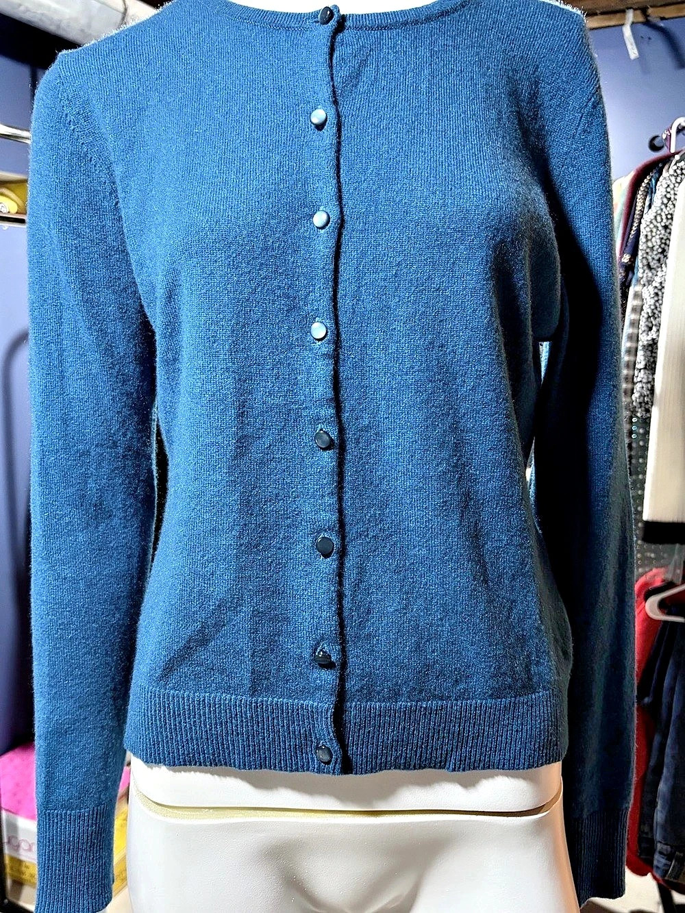 Garnet Hill Essential Supple Cashmere Cardigan Blue S Small